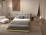 Pat dormitor dumonde, tapitat gri cu LED "floating bed" Cloud 160x200 cm, somiera inclusa