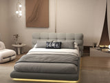Pat dormitor dumonde, tapitat gri cu LED "floating bed" Cloud 160x200 cm, somiera inclusa