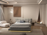 Pat dormitor dumonde, tapitat gri cu LED "floating bed" Cloud 160x200 cm, somiera inclusa