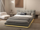 Pat dormitor dumonde, tapitat gri cu LED "floating bed" Cloud 160x200 cm, somiera inclusa
