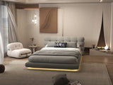 Pat dormitor dumonde, tapitat gri cu LED "floating bed" Cloud 160x200 cm, somiera inclusa