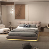 Set Pat dormitor dumonde, tapitat roz cu LED "floating bed" Cloud 180x200 cm, somiera inclusa + saltea
