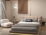 Pat dormitor dumonde, tapitat roz cu LED "floating bed" Cloud 180x200 cm, somiera inclusa