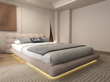 Pat dormitor dumonde, tapitat roz cu LED "floating bed" Cloud 180x200 cm, somiera inclusa