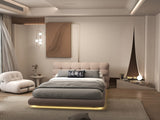 Pat dormitor dumonde, tapitat roz cu LED "floating bed" Cloud 180x200 cm, somiera inclusa