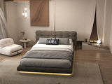 Pat dormitor dumonde, tapitat maro cu LED "floating bed" Cloud 180x200 cm, somiera inclusa