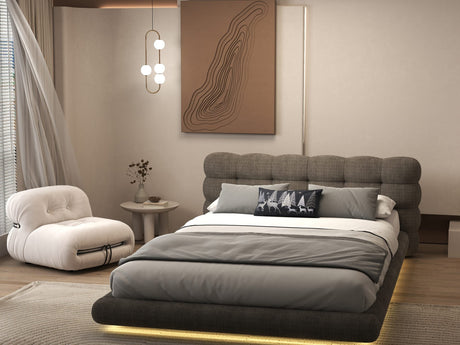 Pat dormitor dumonde, tapitat maro cu LED "floating bed" Cloud 180x200 cm, somiera inclusa