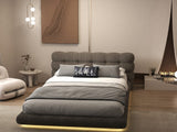 Pat dormitor dumonde, tapitat maro cu LED "floating bed" Cloud 180x200 cm, somiera inclusa