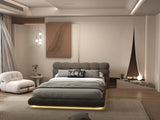 Pat dormitor dumonde, tapitat maro cu LED "floating bed" Cloud 180x200 cm, somiera inclusa