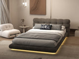 Set Pat dormitor dumonde, tapitat maro cu LED "floating bed" Cloud 180x200 cm, somiera inclusa + saltea
