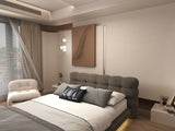 Pat dormitor dumonde, tapitat maro cu LED "floating bed" Cloud 180x200 cm, somiera inclusa
