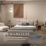 Set Pat dormitor dumonde, tapitat roz cu LED "floating bed" Cloud 180x200 cm, somiera inclusa + saltea