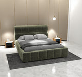 Pat dormitor dumonde, tapitat verde, Elaris 180x200 cm, somiera rabatabila inclusa, spatiu depozitare