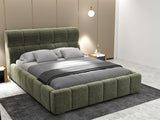 Pat dormitor dumonde, tapitat verde, Elaris 180x200 cm, somiera rabatabila inclusa, spatiu depozitare