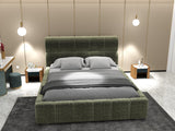 Set Pat dormitor dumonde, tapitat verde, Elaris 180x200 cm, somiera rabatabila inclusa, spatiu depozitare + saltea