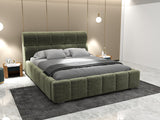 Pat dormitor dumonde, tapitat verde, Elaris 180x200 cm, somiera rabatabila inclusa, spatiu depozitare