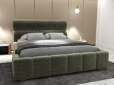 Pat dormitor dumonde, tapitat verde, Elaris 180x200 cm, somiera rabatabila inclusa, spatiu depozitare