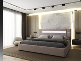 Pat dormitor dumonde, tapitat Roz, Glow 160x200 cm, somiera rabatabila inclusa, spatiu depozitare