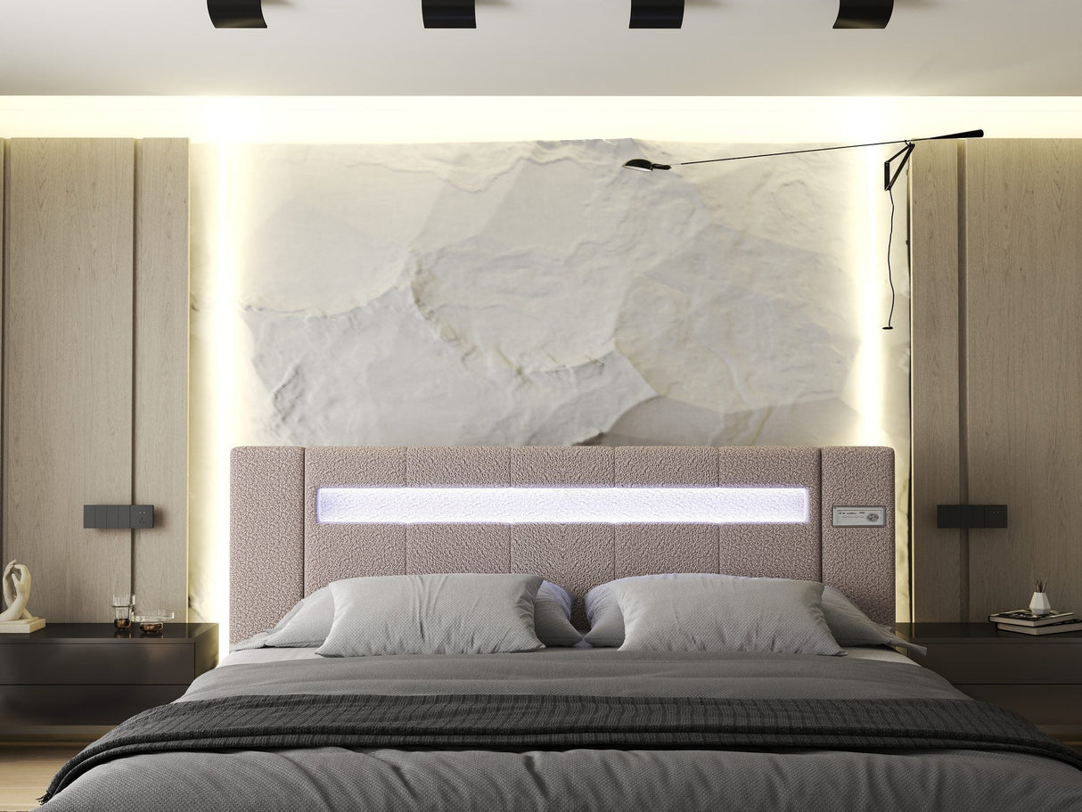 Pat dormitor dumonde, tapitat Roz, Glow 160x200 cm, somiera rabatabila inclusa, spatiu depozitare