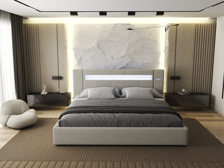 Pat dormitor dumonde, tapitat Gri, Glow 160x200 cm, somiera rabatabila inclusa, spatiu depozitare