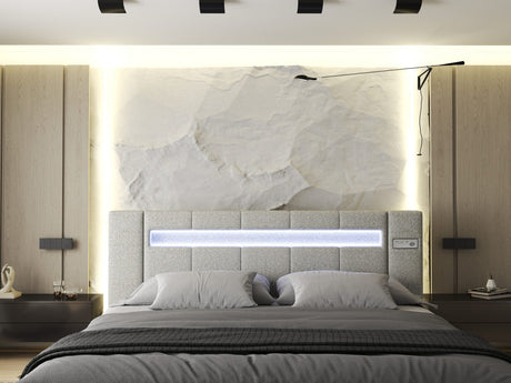 Set Pat dormitor dumonde, tapitat bej, Glow 180x200 cm, somiera rabatabila inclusa, spatiu depozitare + saltea