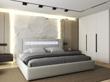 Set Pat dormitor dumonde, tapitat bej, Glow 180x200 cm, somiera rabatabila inclusa, spatiu depozitare + saltea