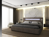 Pat dormitor dumonde, tapitat maro, Glow 180x200 cm, somiera rabatabila inclusa, spatiu depozitare
