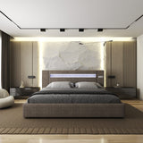 Pat dormitor dumonde, tapitat maro, Glow 180x200 cm, somiera rabatabila inclusa, spatiu depozitare