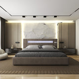 Pat dormitor dumonde, tapitat maro, Glow 180x200 cm, somiera rabatabila inclusa, spatiu depozitare