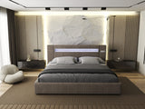 Pat dormitor dumonde, tapitat maro, Glow 180x200 cm, somiera rabatabila inclusa, spatiu depozitare