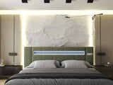Pat dormitor dumonde, tapitat verde, Glow 180x200 cm, somiera rabatabila inclusa, spatiu depozitare
