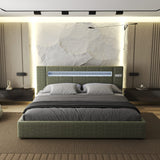 Set Pat dormitor dumonde, tapitat verde, Glow 180x200 cm, somiera rabatabila inclusa, spatiu depozitare + saltea