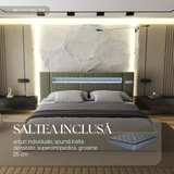 Set Pat dormitor dumonde, tapitat verde, Glow 180x200 cm, somiera rabatabila inclusa, spatiu depozitare + saltea