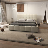 Set Pat dormitor dumonde, tapitat bej, Lorenzo 140x200 cm, somiera rabatabila inclusa, spatiu depozitare + saltea