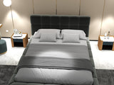 Set Pat dormitor dumonde, tapitat gri, Lorenzo 180x200 cm, somiera rabatabila inclusa, spatiu depozitare + saltea
