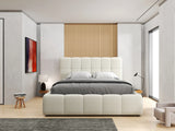 Pat dormitor dumonde, tapitat bej, Lorenzo 160x200 cm, somiera rabatabila inclusa, spatiu depozitare – imagine 7