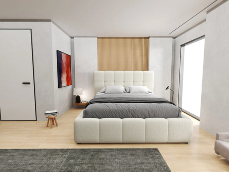 Pat dormitor dumonde, tapitat bej, Lorenzo 160x200 cm, somiera rabatabila inclusa, spatiu depozitare – imagine 9