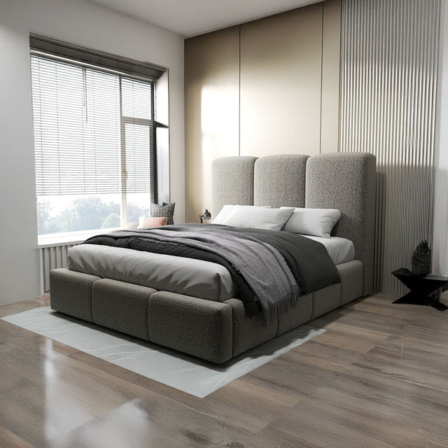 Set Pat dormitor dumonde, tapitat gri, Milano 140x200 cm, somiera rabatabila inclusa, spatiu depozitare + saltea