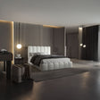 Pat dormitor dumonde, tapitat alb, Milano 160x200 cm, somiera rabatabila inclusa, spatiu depozitare WLS