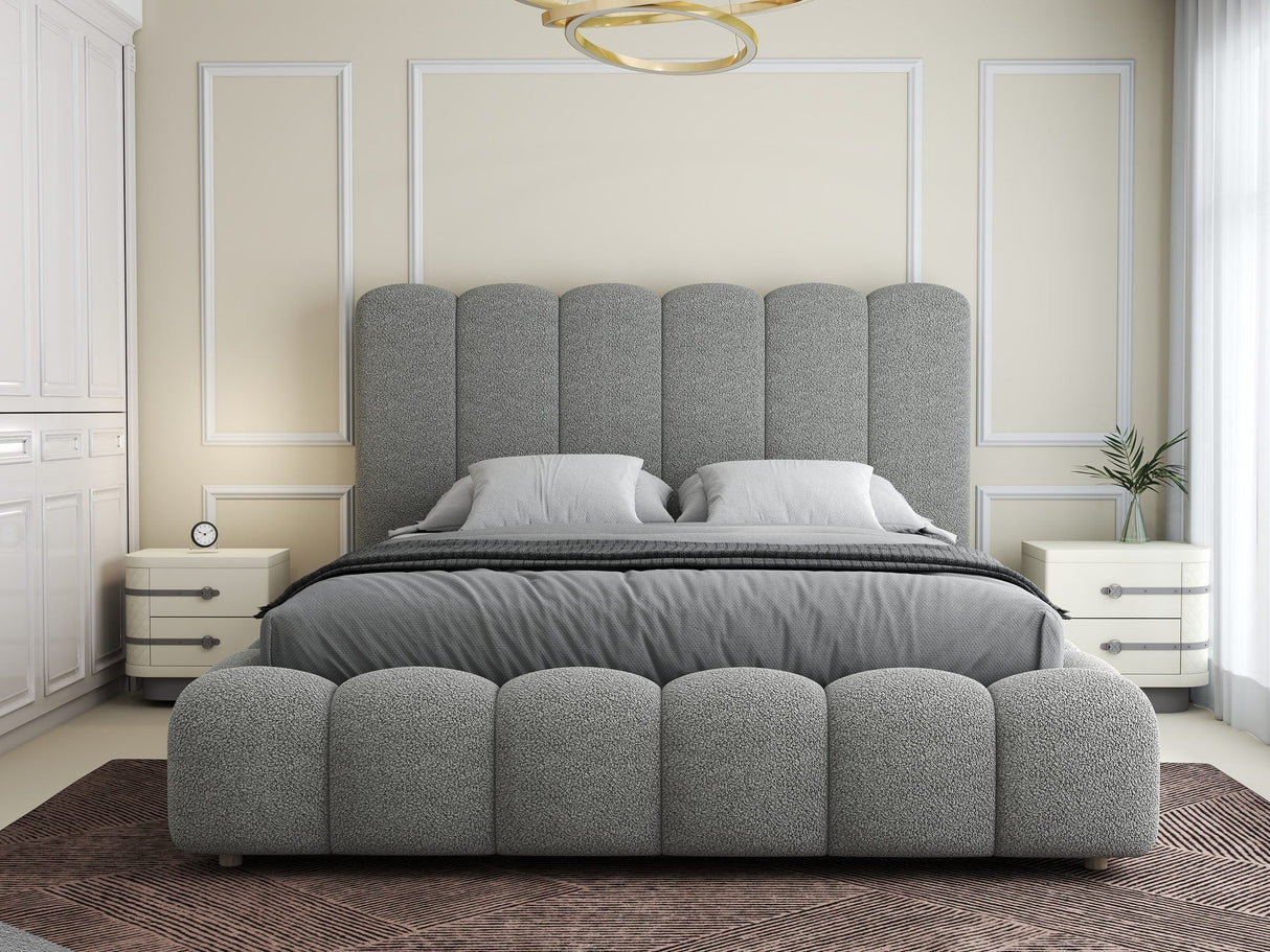 Set Pat dormitor dumonde, tapitat grey, Royal 160x200 cm, somiera rabatabila electric, spatiu depozitare + saltea
