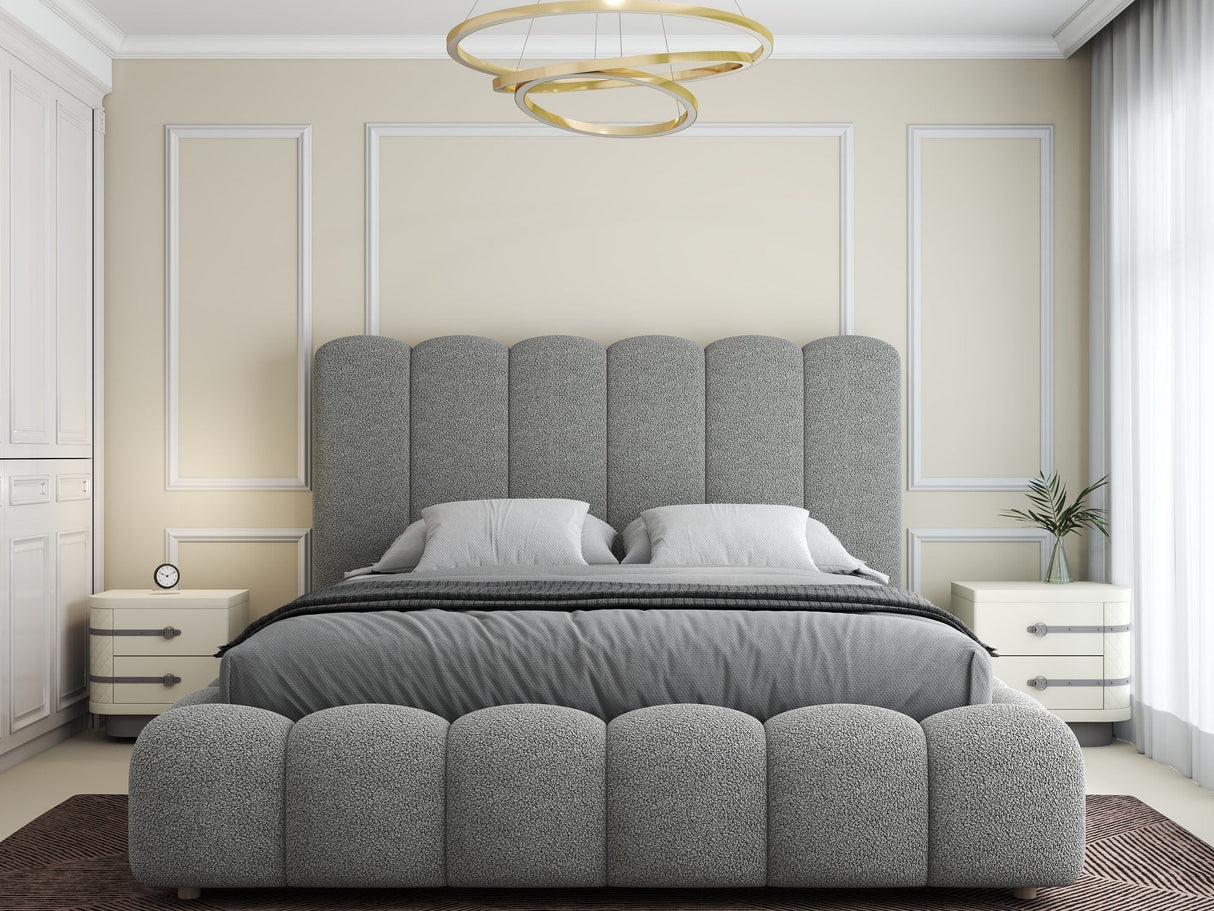 Set Pat dormitor dumonde, tapitat grey, Royal 160x200 cm, somiera rabatabila electric, spatiu depozitare + saltea