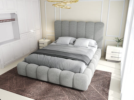 Set Pat dormitor dumonde, tapitat grey, Royal 160x200 cm, somiera rabatabila electric, spatiu depozitare + saltea