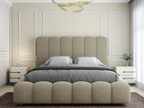 Pat dormitor dumonde, tapitat beige, Royal 180x200 cm, somiera rabatabila electric, spatiu depozitare