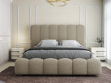 Pat dormitor dumonde, tapitat beige, Royal 180x200 cm, somiera rabatabila electric, spatiu depozitare