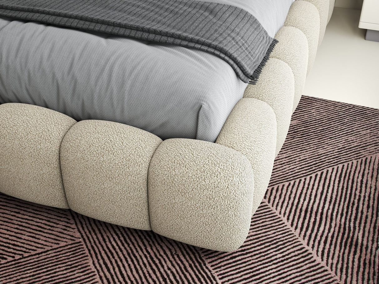 Pat dormitor dumonde, tapitat beige, Royal 180x200 cm, somiera rabatabila electric, spatiu depozitare