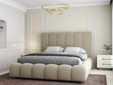 Pat dormitor dumonde, tapitat beige, Royal 180x200 cm, somiera rabatabila electric, spatiu depozitare