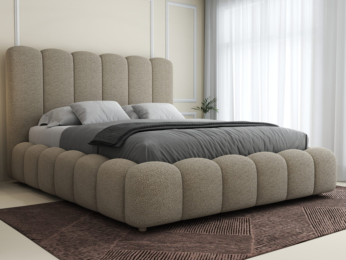 Pat dormitor dumonde, tapitat beige, Royal 180x200 cm, somiera rabatabila electric, spatiu depozitare