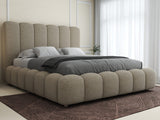 Pat dormitor dumonde, tapitat beige, Royal 180x200 cm, somiera rabatabila electric, spatiu depozitare