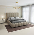 Pat dormitor dumonde, tapitat beige, Royal 180x200 cm, somiera rabatabila electric, spatiu depozitare
