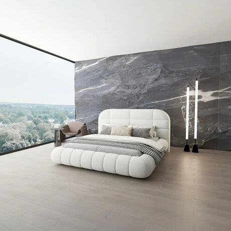 Pat dormitor dumonde, tapitat alb, Senso 160x200 cm, somiera rabatabila inclusa, spatiu depozitare dumonde